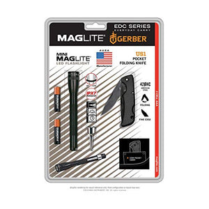 Maglite SP32TRK: Mini LED 2 celdas Aaa linterna y cuchillo Gerber Pack Negro