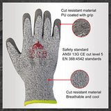 Jack Boss Guantes resistentes a los cortes de nivel 5, 3 pares de guantes de trabajo de seguridad de poliuretano con agarre transpirable anticorte para grado alimenticio, manejo de vidrio, material afilado