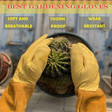 Guantes largos de jardinería de cuero para mujeres, hombres y niños, transpirables, a prueba de espinas, con protección para el antebrazo, palmas de piel de oveja, mangas de cuero vacuno, guantes de trabajo de seguridad para jardín