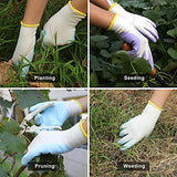 Guantes de jardinería para mujer, guantes de trabajo con revestimiento de nitrilo de espuma, 6 pares y 3 pares de guantes de trabajo protectores transpirables guantes de trabajo de jardín (mediano/3 pares, amarillo+azul+morado)