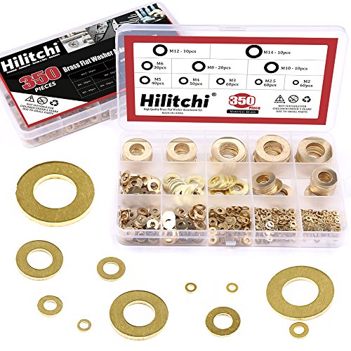 hilitchi 350-pcs [tamaño del 10 – ] latón arandela plana conjunto surtido – M2, M2,5 M3 M4 M5 M6 M8 M10 M12 M14