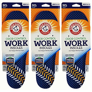 Arm & Hammer - Plantillas de trabajo de espuma viscoelástica acolchadas antifatiga para hombre, Paquete de 3