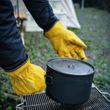 1 par de guantes de cuero ignífugos, color amarillo, duraderos, anticalor, guantes de seguridad para trabajo, para camping, soldadura, herramientas de mano de metal, 1 par, Medium